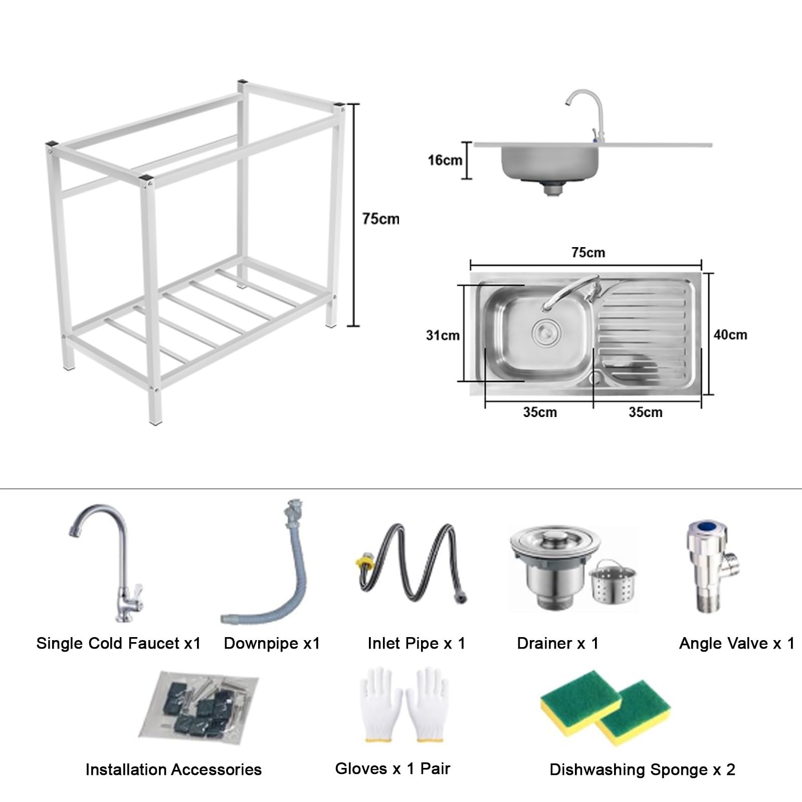 Fregadero Exterior Jardin Acero Inoxidable con Patas Fregadero Portatil Camping Fácil De Limpiar con Grifo Y Soporte Fregadero Comercial para Lavandería Cocina Al Aire Libre