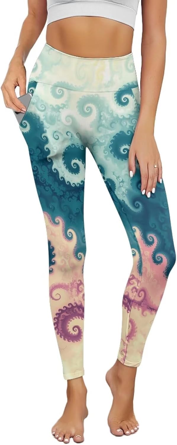Clover Women's Yoga Pants, Jamaican Flag Butterfly High Waisted Leggings, Halloween Ghost Yoga Pants with Pockets