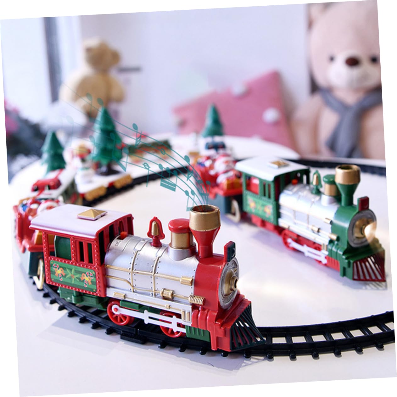 TOYANDONA Trenino Elettrico Natalizio in Plastica con Binari, Giocattolo Educativo per Ragazzo Ragazza, Promuove Creatività e Motricità Fine, Decorazione per Addobbo Festivo o Scrivania