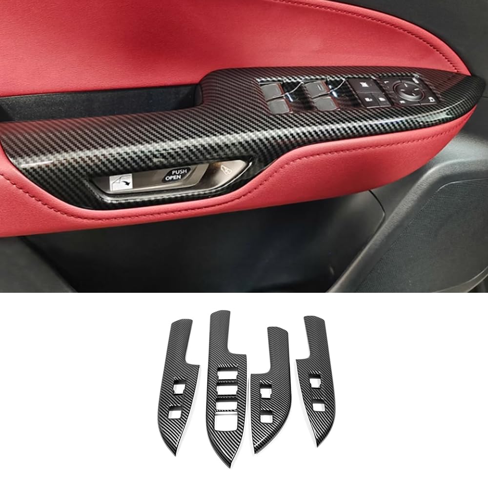 ERIDANUS Auto Accessories Fit for 2022 2023 Lexus NX250 NX350 NX350hH NX450+Window Lift Panel Switch Cover Trim (Carbon Fiber Style) ABS 4PCS