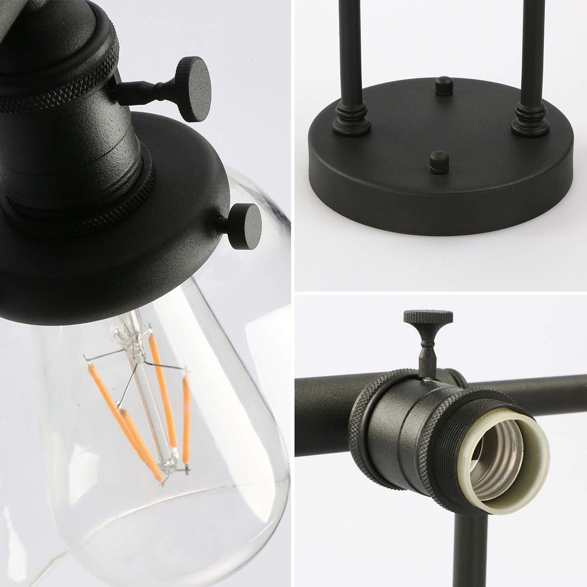 Phansthy 3 Glocke Retro Design Klar Glas Modernes Wandbeleuchtung Wandleuchten Vintage Industrie Loft-Wandlampen Antik Deko Design Wandbeleuchtung Küchenwandleuchte(Schwarz Farbe)