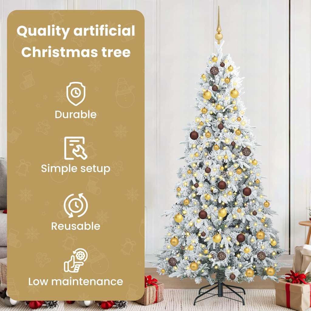 vidaXL Albero di Natale Artificiale con Rami Pieghevoli Bianco 210 cm, Albero di Natale a forma di cono, decorazione resistente, luci festive con stringa bianca calda