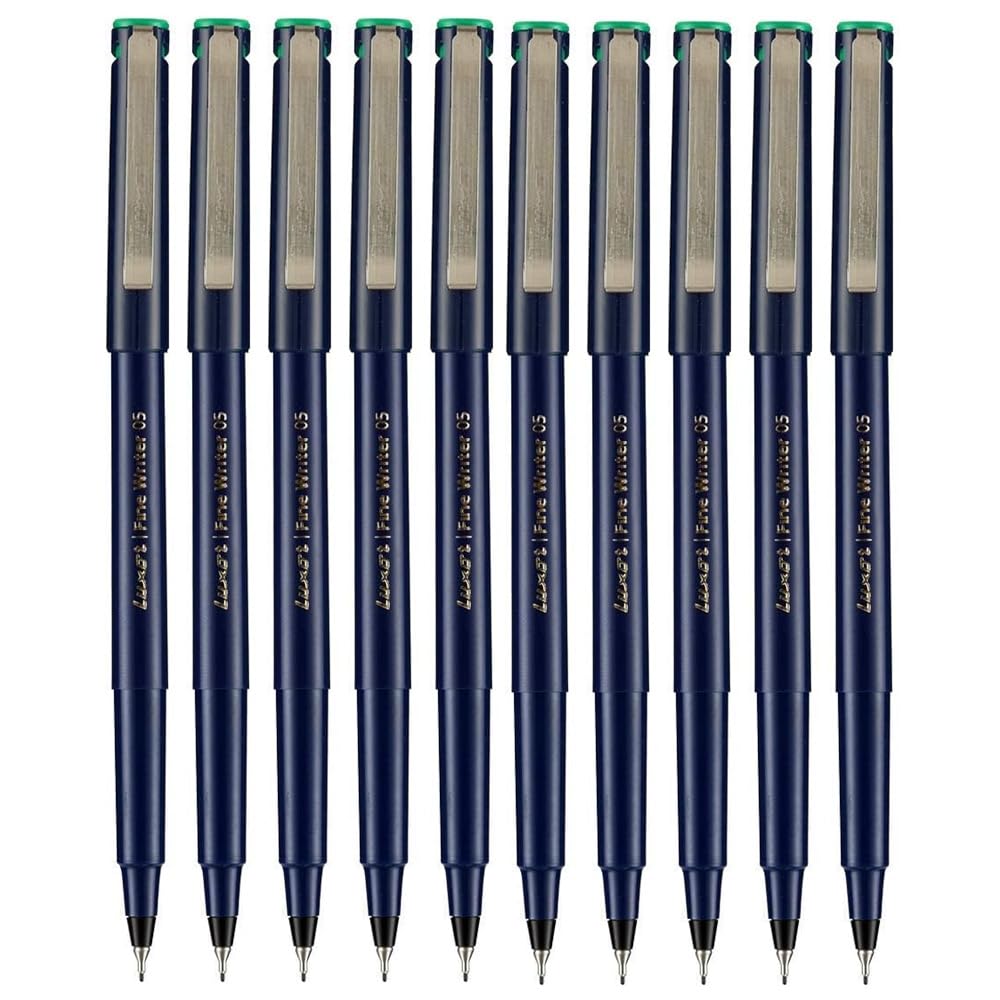 Write05 Fineliner Pens, GREEN, 0.5mm Ultra Fine Tip, Pack of 10, Precise Writing, Write Sign Draw Colour Pens