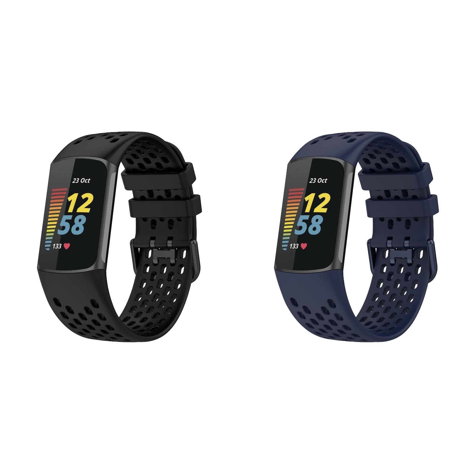 Generic 2 Pack Sport Straps Compatible with Fitbit Charge 6/5, Breathable Silicone Watch Strap Replacement Wristbands for Charge 6 Activity Tracker (Black/Blue)