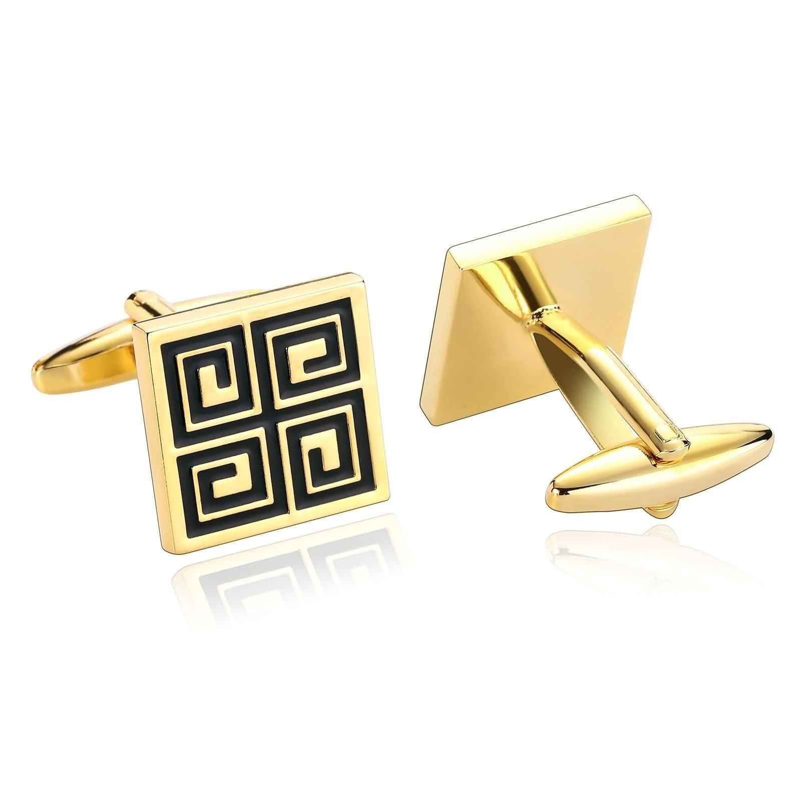 Skcess Gemelos grabados de acero inoxidable para hombre, color dorado, negro, gemelos personalizados cuadrados, gemelos personalizados para hombres, gemelos