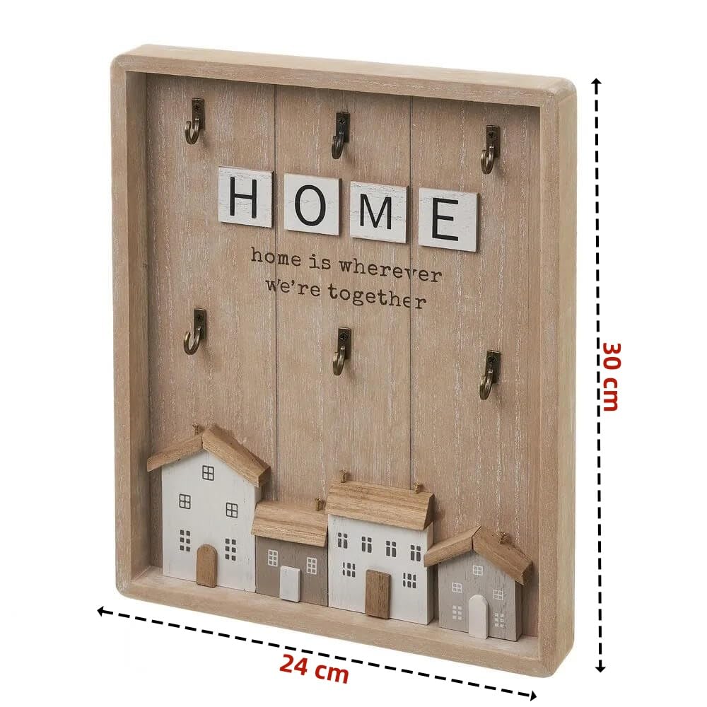 Caja para Llaves de Madera con 6 colgadores de Pared para Entrada, Armario para Llaves diseño Decorativa, Guardallaves para Recibidor 24x30 cm (Home Casas)