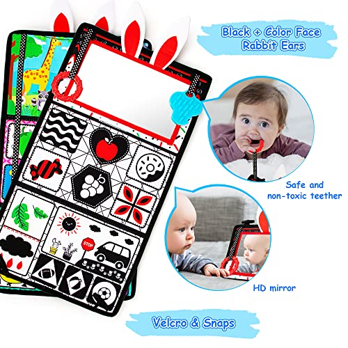 Image of Tummy Time Baby Mirror Toys, Tummy Time Mat, Black and White High Contrast