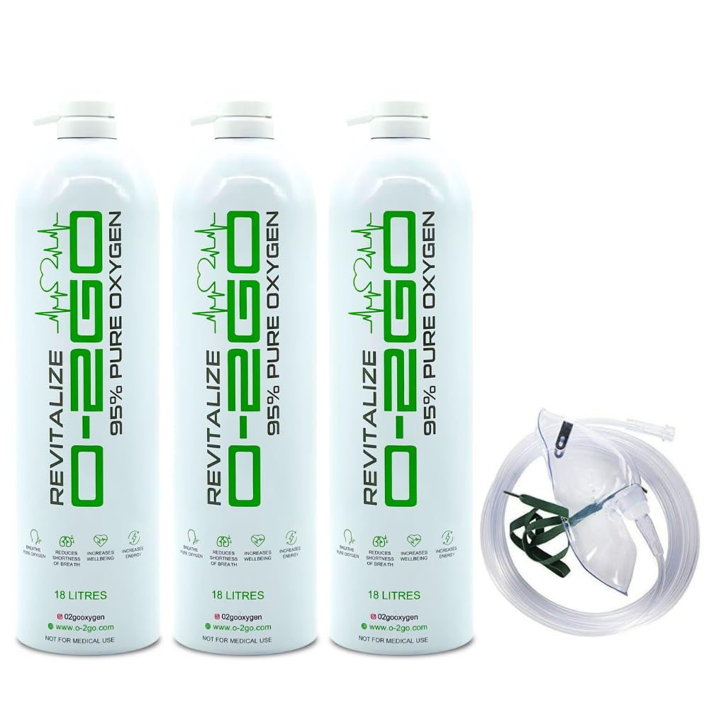 Oxygen Can with Mask and Tube 54L (3 x 18L Can) - 95% Pure Oxygen Lightweight Canister - Great for Sport, Work, Health, Party, Healthy Skin - Increased Concentration and Energy - Made in The UK