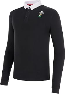 Macron Unisex WRU Merch Ca Lf Rugby Cotton Polo Jersey Blk/Wht Ls Jr Polo Shirt