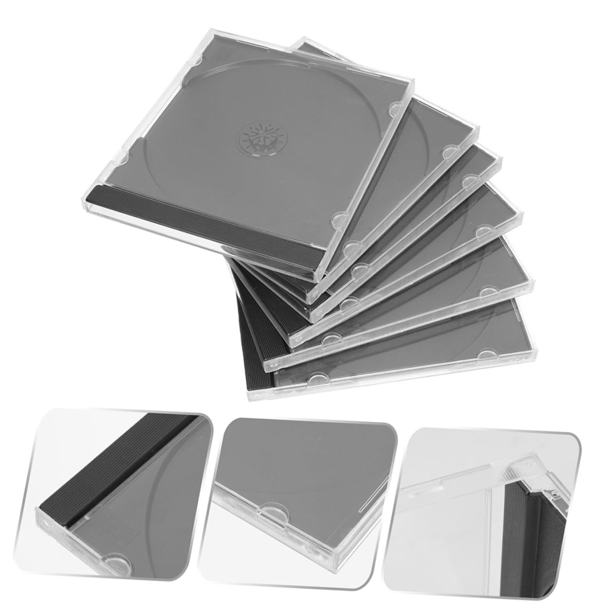 jojofuny Custodia Porta CD Trasparente Quadrata in Plastica Rigida 10 Pezzi Scatola Portadischi Vassoio Nero per Protezione Antigraffio Organizer per Casa Ufficio e Scuola