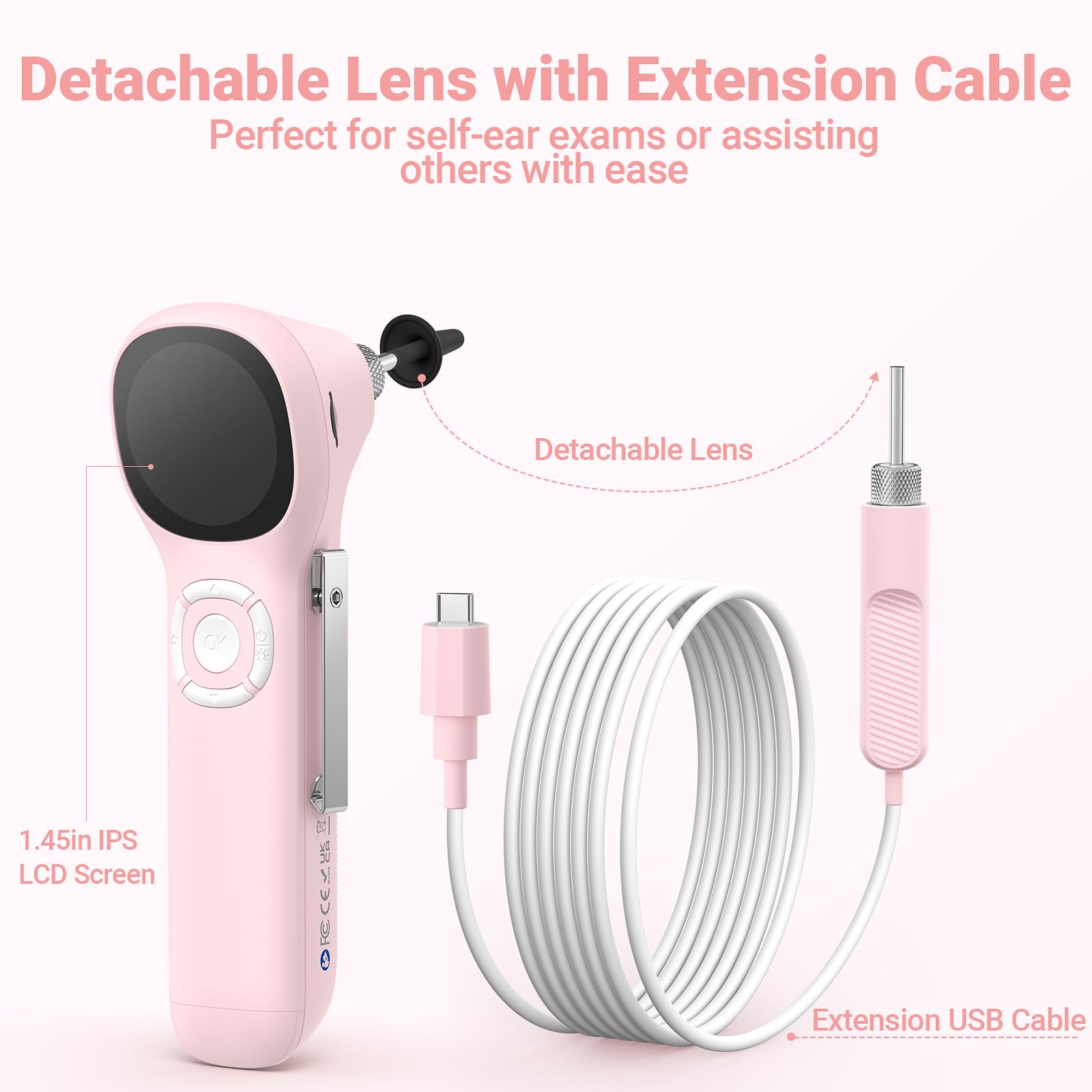 ScopeAround Otoscope numérique avec écran IPS, 720p HD Smart Video Otoscope avec lumière, caméra de retrait du cérumen