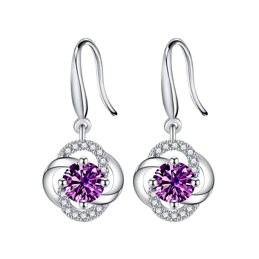 Four- Leaf Clover 5A Cubic Zirconia Sterling Silver Dangle Drop Earrings Gift for Women Gemini Sets, Silver, Cubic Zirconia