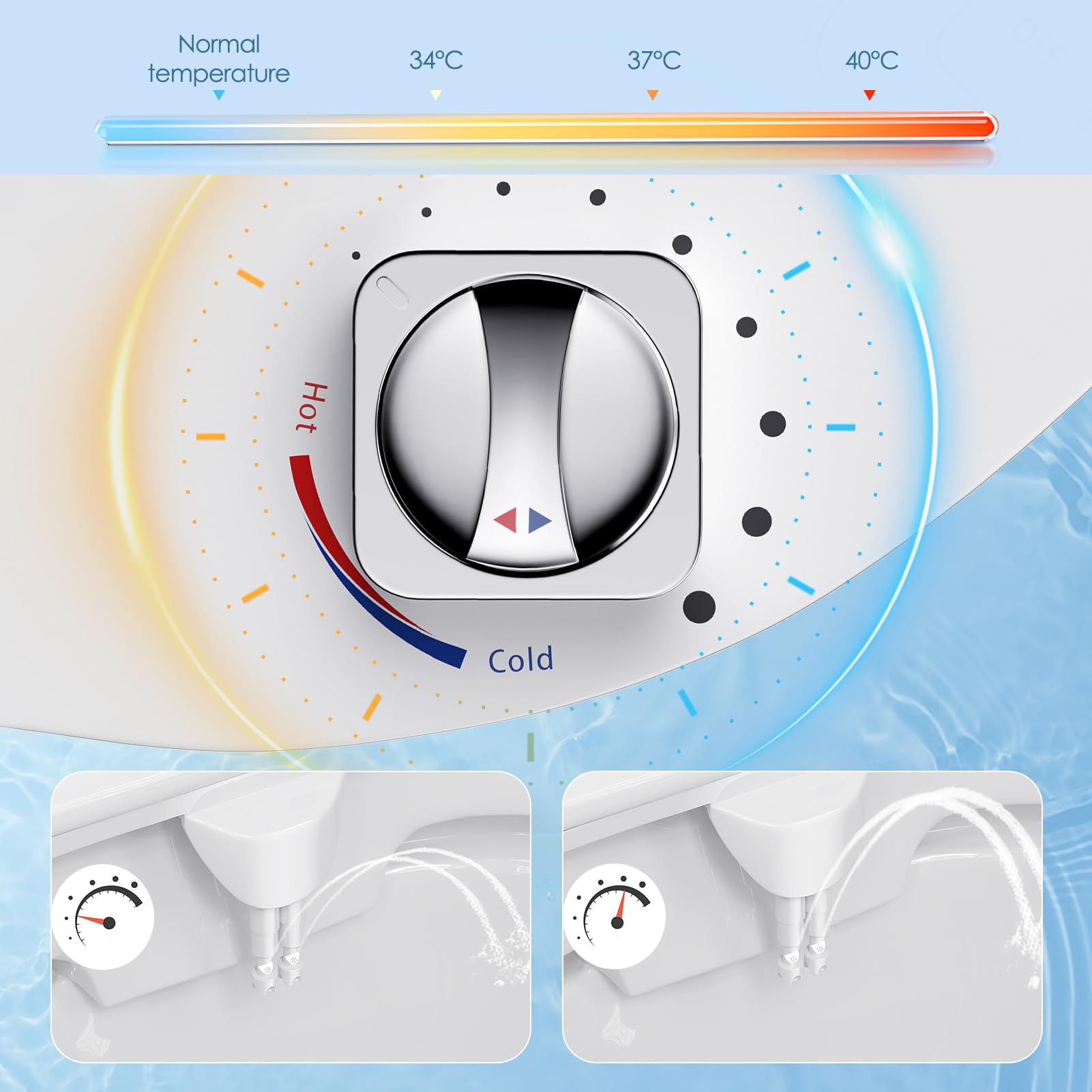 Bidet Portátil para WC No Eléctrico Doble Boquilla Retráctil Presión de Agua Ajustable