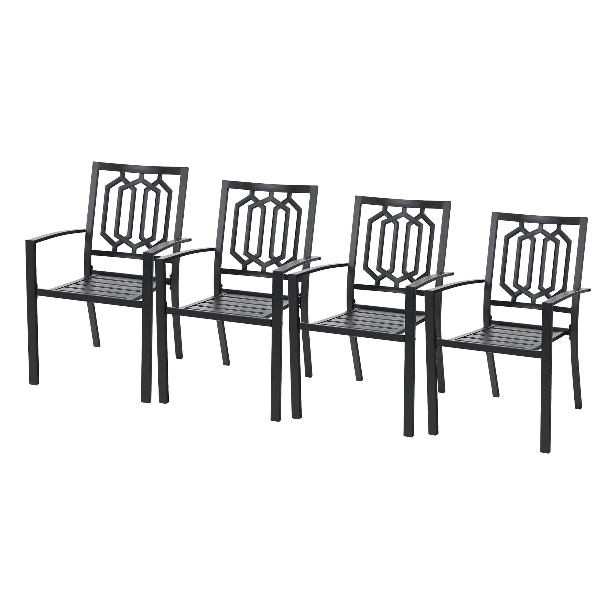 PHI VILLA Metal Outdoor Dining Chairs Set of 4 - Stackable Black Patio Chairs, 300lb Capacity (Geometry)