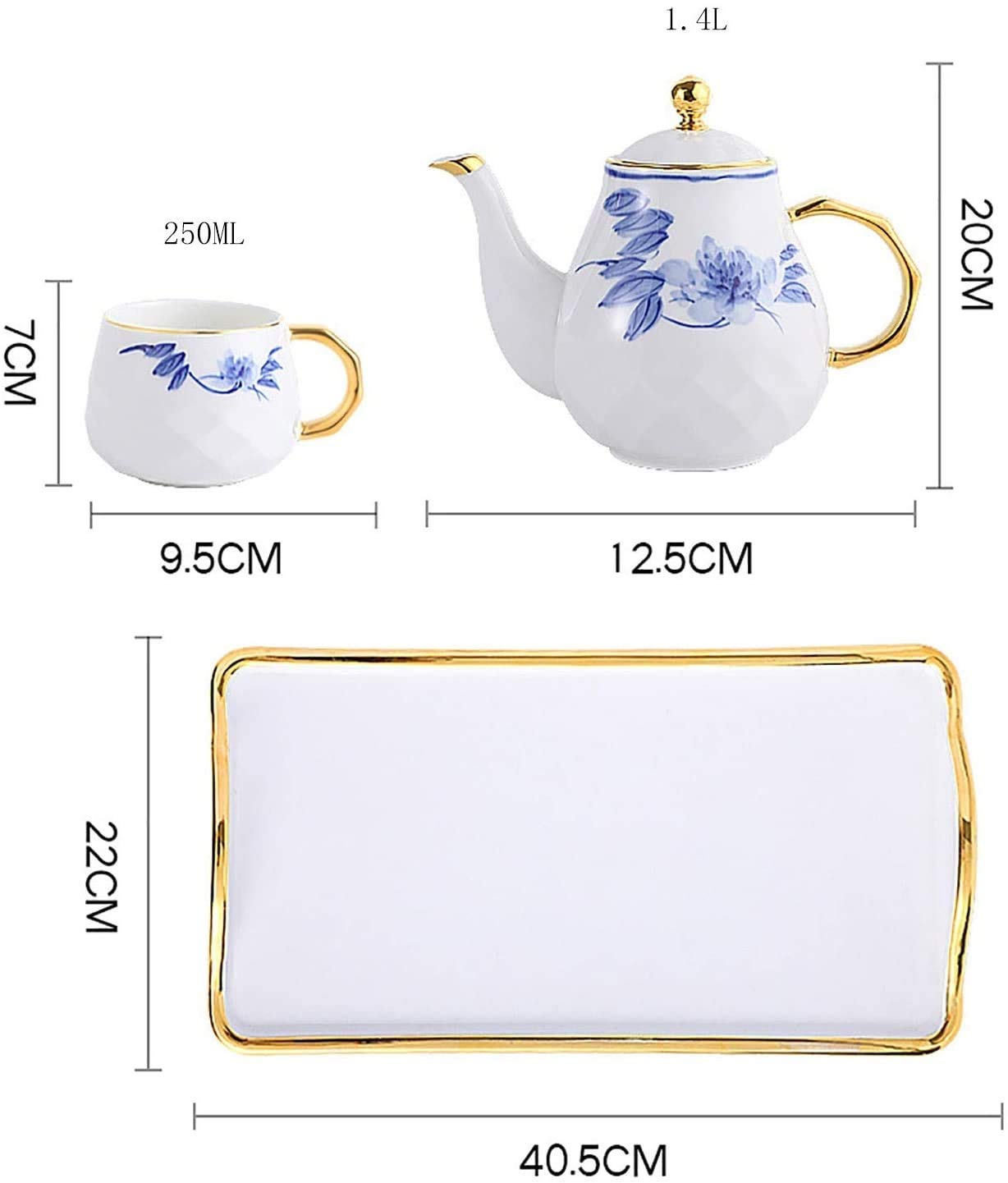 Set da tè in Porcellana - Servizio Tazza da tè per 6, per tè/caffè, pomeriggio Tea Party (Bianco)