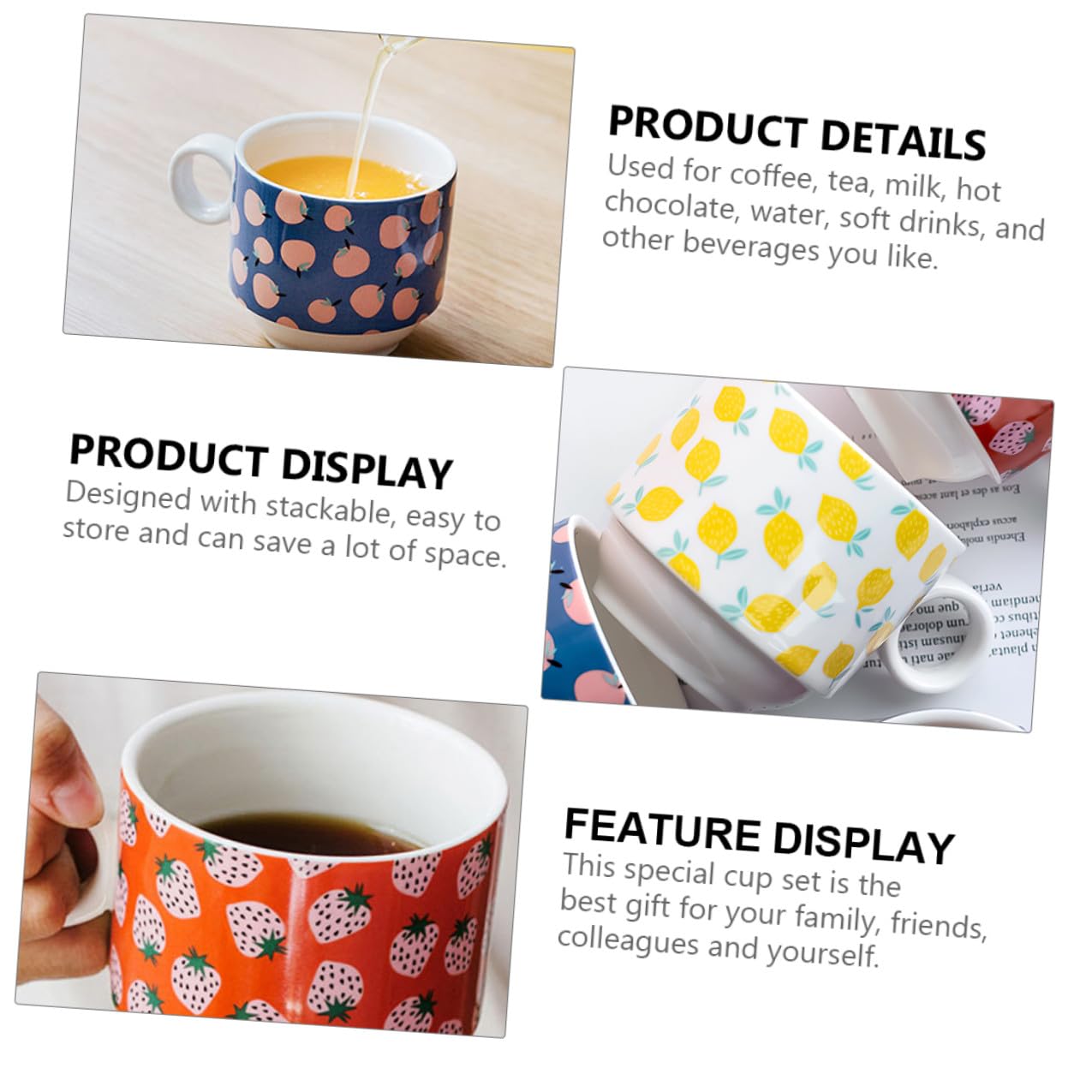 VANZACK Set Tazze in Ceramica Impilabili da 200 Ml Tazze da caffè e Bicchieri D’Acqua Sicuri per Casa Ufficio e Bar Salvaspazio 4 Pezzi