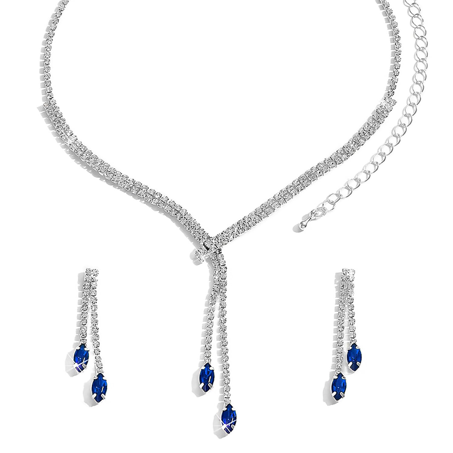 peora CZ & Blue Crystal Studded Necklace with Drop Earring Set Fashion Jewellery Gift for Women & Girls-picture-53