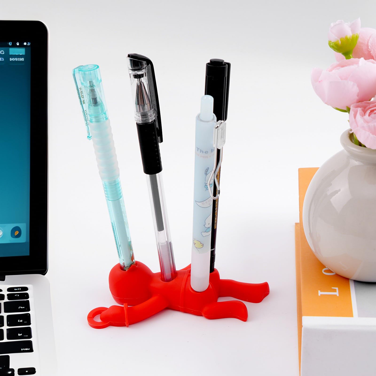 Silicone Pen Holder, Funny Pen Holder for Desk Organizers and Accessories School Supplies Marker Holders,Cute Pencil Case Gag Present for Office (Red)