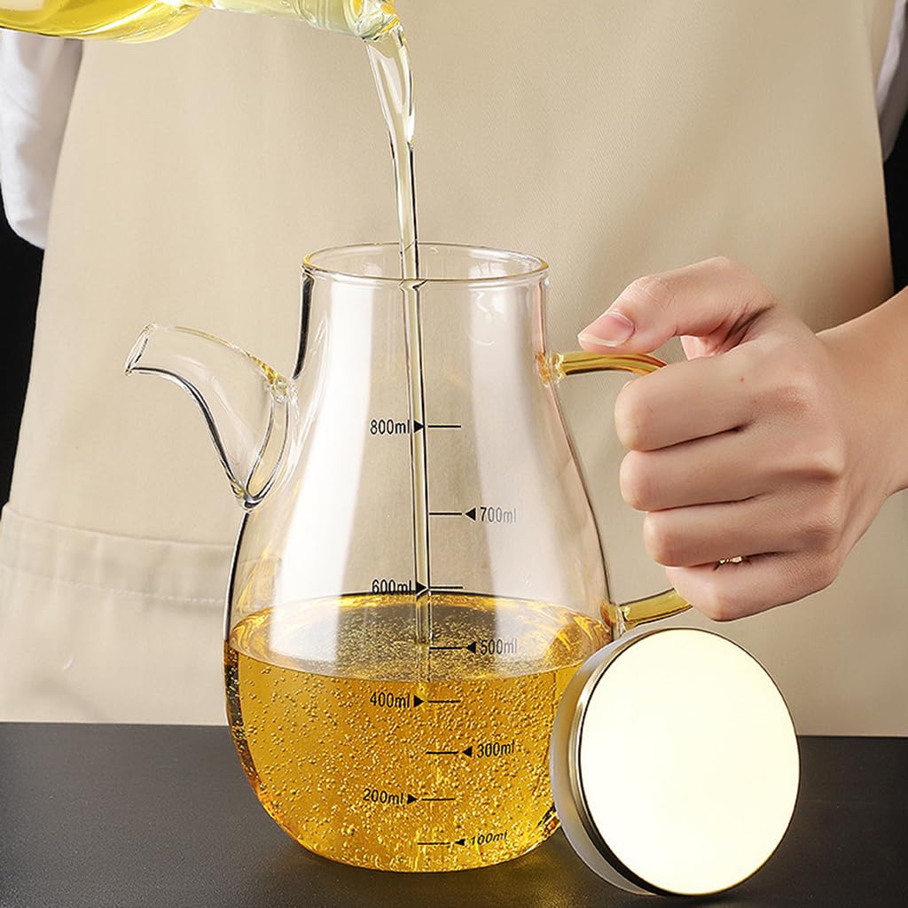 MRKU Öl- und Essigspender aus Glas mit Edelstahldeckel, leicht zu reinigende Dosierflasche