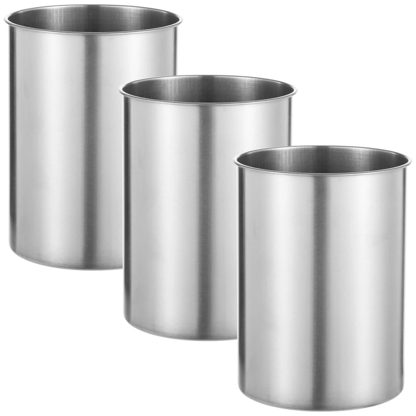 Lot de 3 porte-ustensiles de cuisine cylindriques en acier inoxydable, passent au lave-vaisselle pour café, restaurant et boulangerie 14 x 18,5 cm