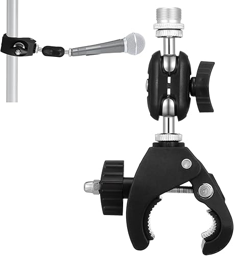 Soporte para micrófono, abrazadera de cangrejo de micrófono con ajuste de cabeza de bola doble, soporte de micrófono de rosca de 14 a 58 pulgadas