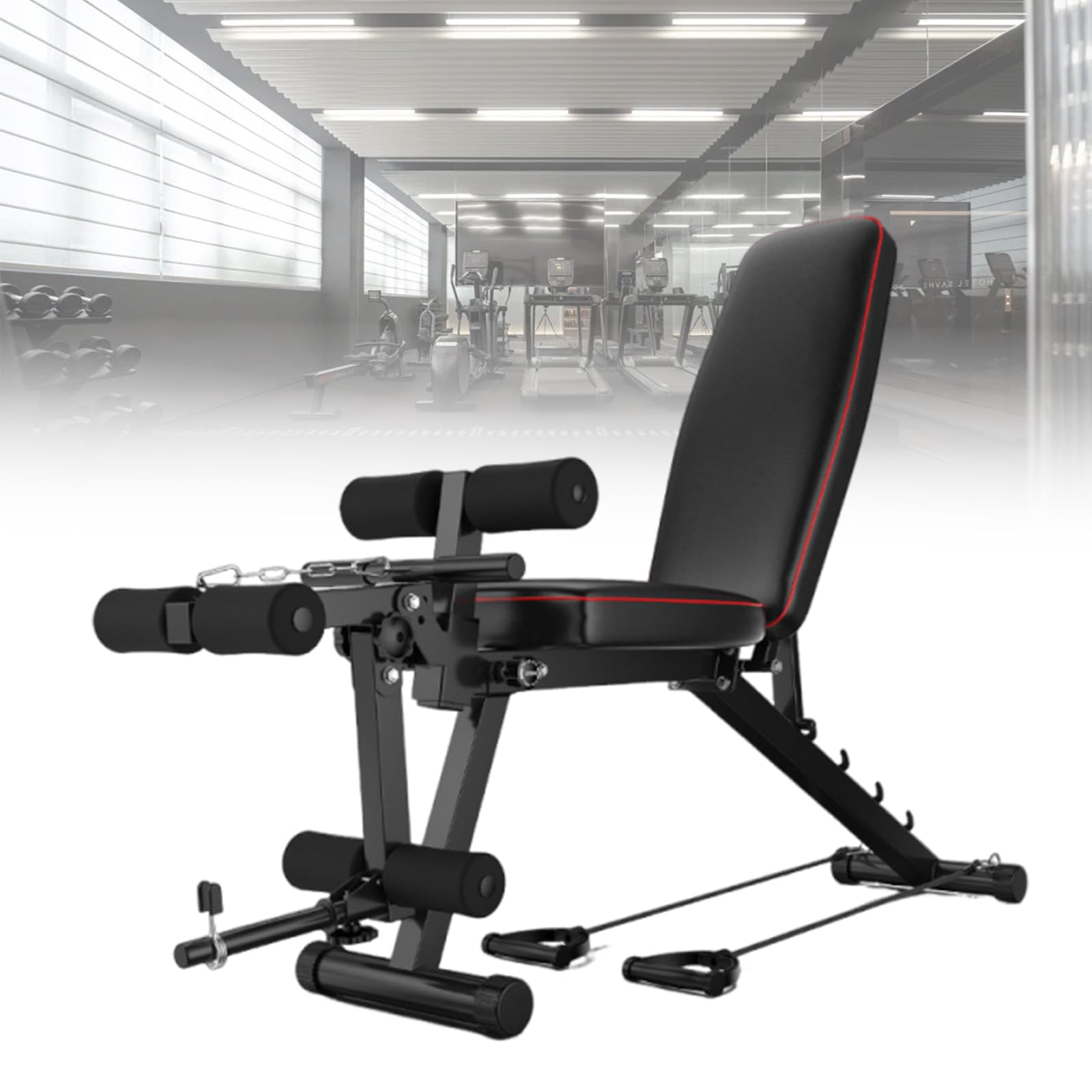 Panca per Addominali Panca Fitness Panca Fitness Resistente da 440 libbre con Fasce di Resistenza, Schiuma ad Alta densità e Telaio in Acciaio Rinforzato per Allenamento a casa