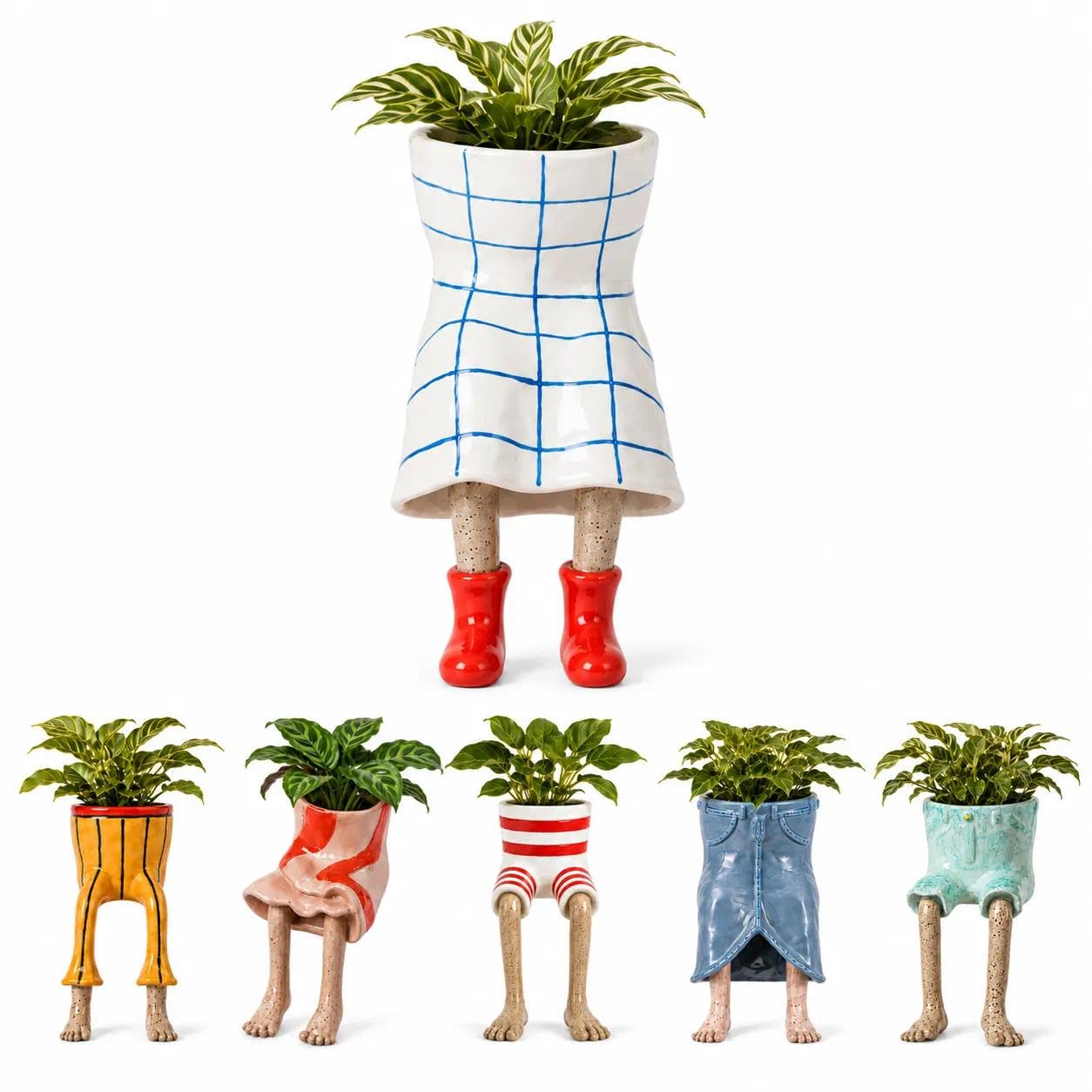 Artlyxo Funny Plant Pots, Leggy Pot, White Checkered