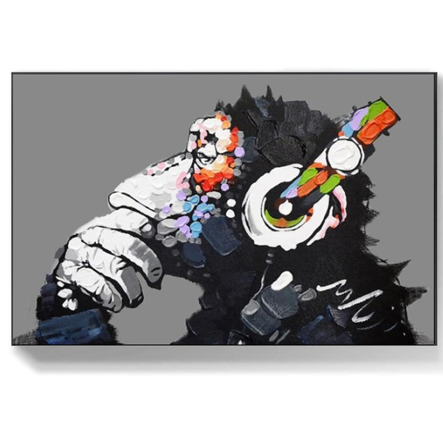 DQTUYIOP Banksy Art Wall Prints 60x90cm Monkey with Headphones Banksys Graffiti Street Wall Art Posters Abstract Canvas Poster Inspirational Quotes Canvas for Living Room Bedroom Home Decor