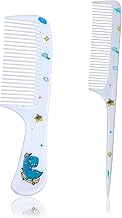 2pcs Cute Set Combs Hair, Fine Teeth & Tail Rat Comb Hairstyle Mini Baby Brush Plastic Hair Tools Accessories for Small Children Women All Types (Blue Dinosaur)