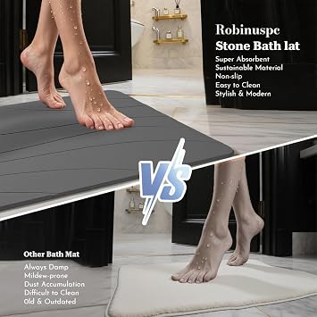 Stone Bath Mat, Quick Drying Bath Mat for Bathroom, Diatomaceous Earth Mat, Quick Dry Shower Mat, Fast Absorbent, Elegant Design, Easy to Clean - Grey 23.6×15.35