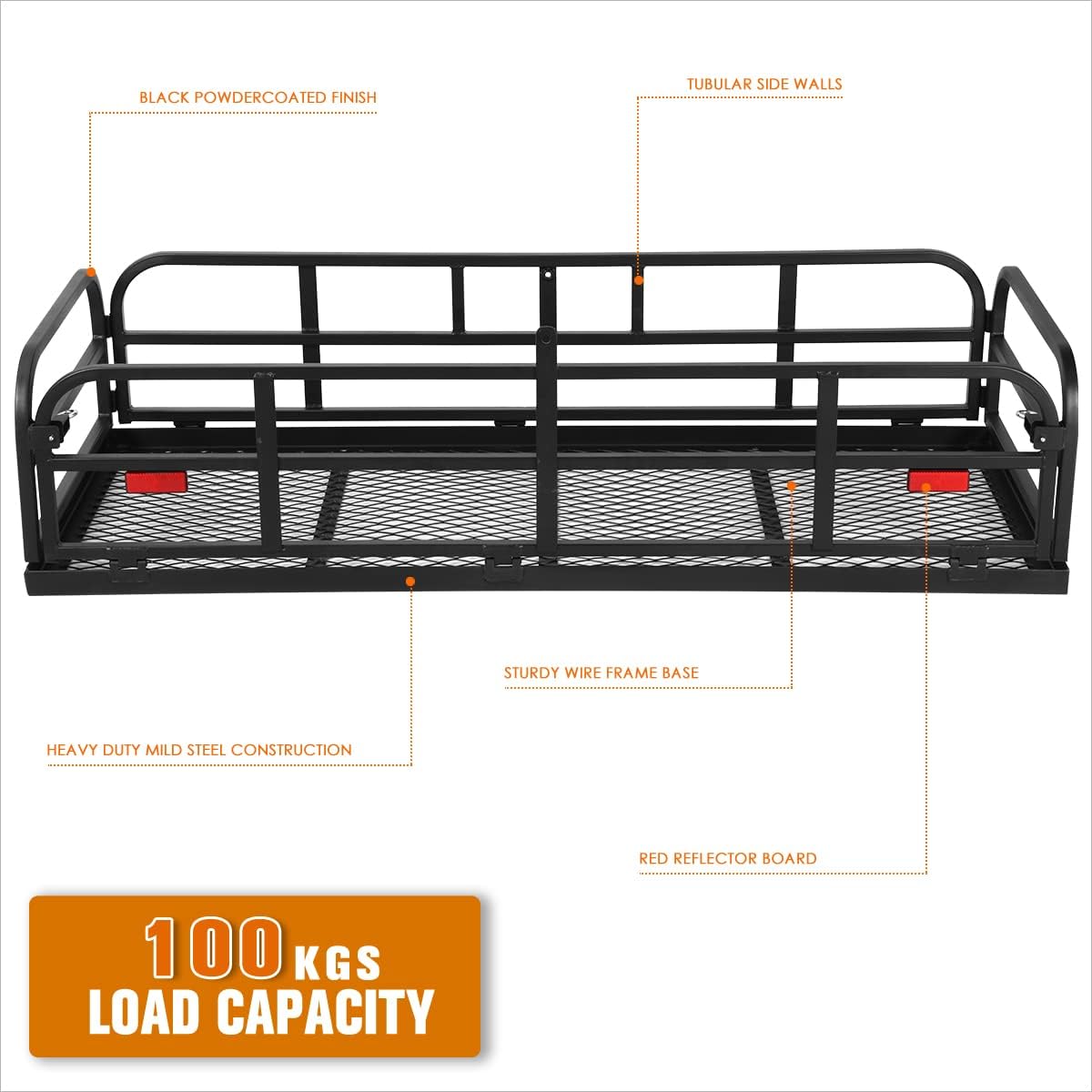Universal 59"x24"x14" Black Mild Steel Foldable Cargo Box Luggage Carrier Basket Fits 2" Receiver