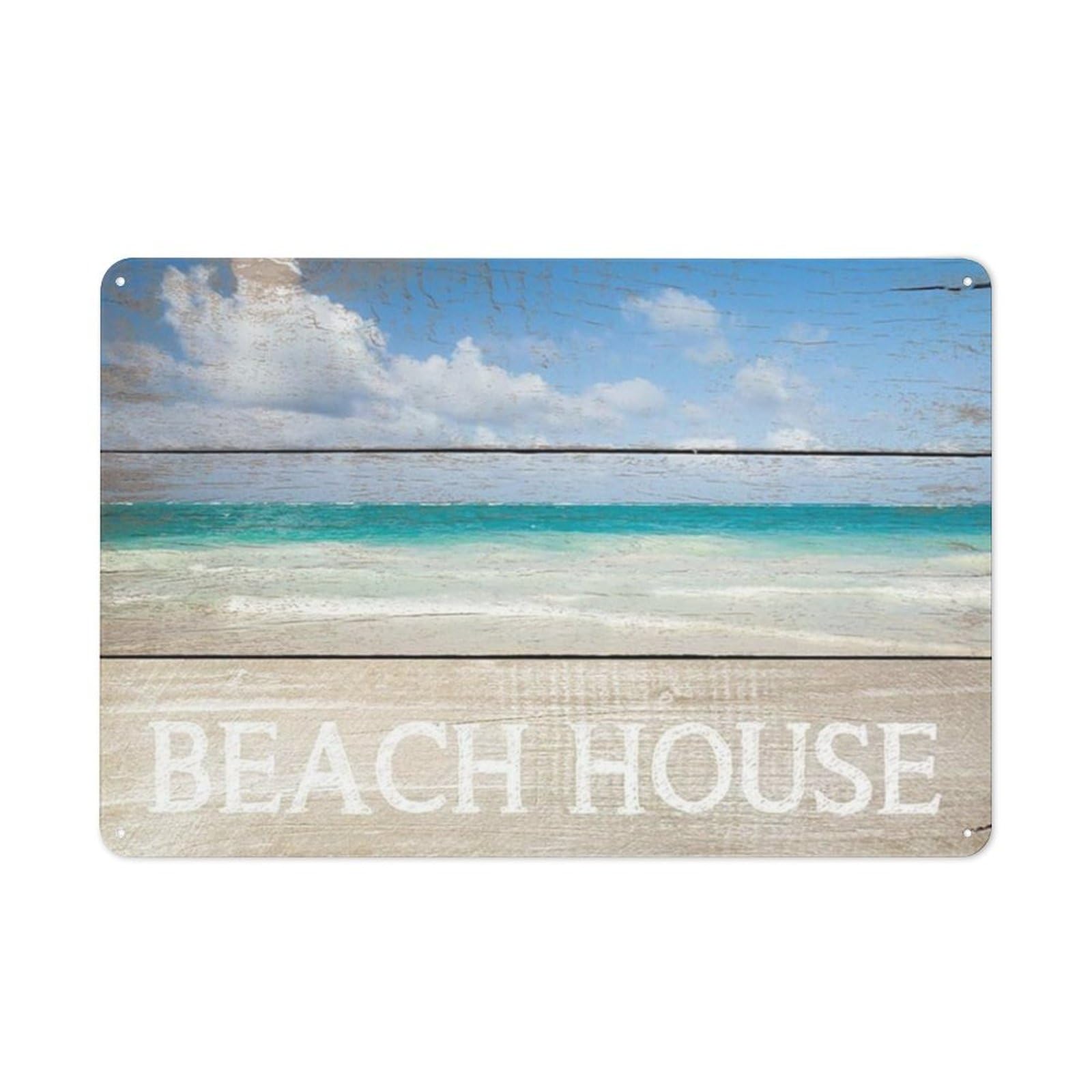 Rustic Metal Tin Sign, Seaside Beach Marine Print, Modern Home Living Room Wall Decor 12x8 Inch