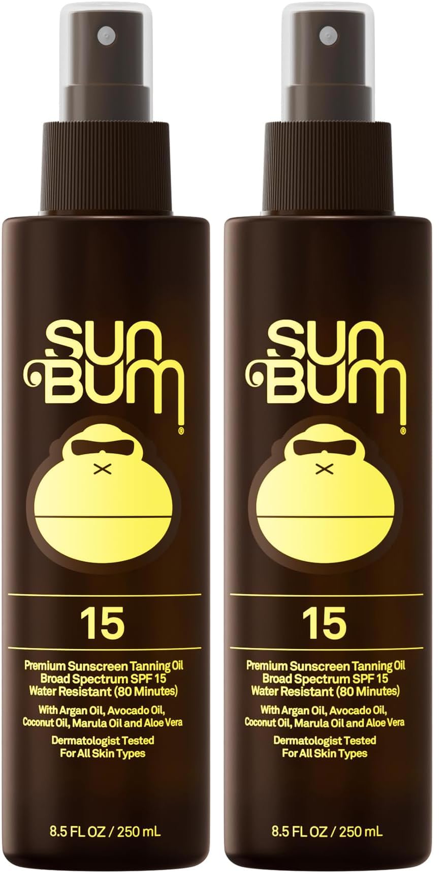 Sun Bum SPF 15 Moisturizing Tanning Oil - Vegan and Hawaii 104 Act Compliant (Octinoxate & Oxybenzone Free) - Broad Spectrum Moisturizing - UVA/UVB Protection - 8.5 oz (Pack of 2)