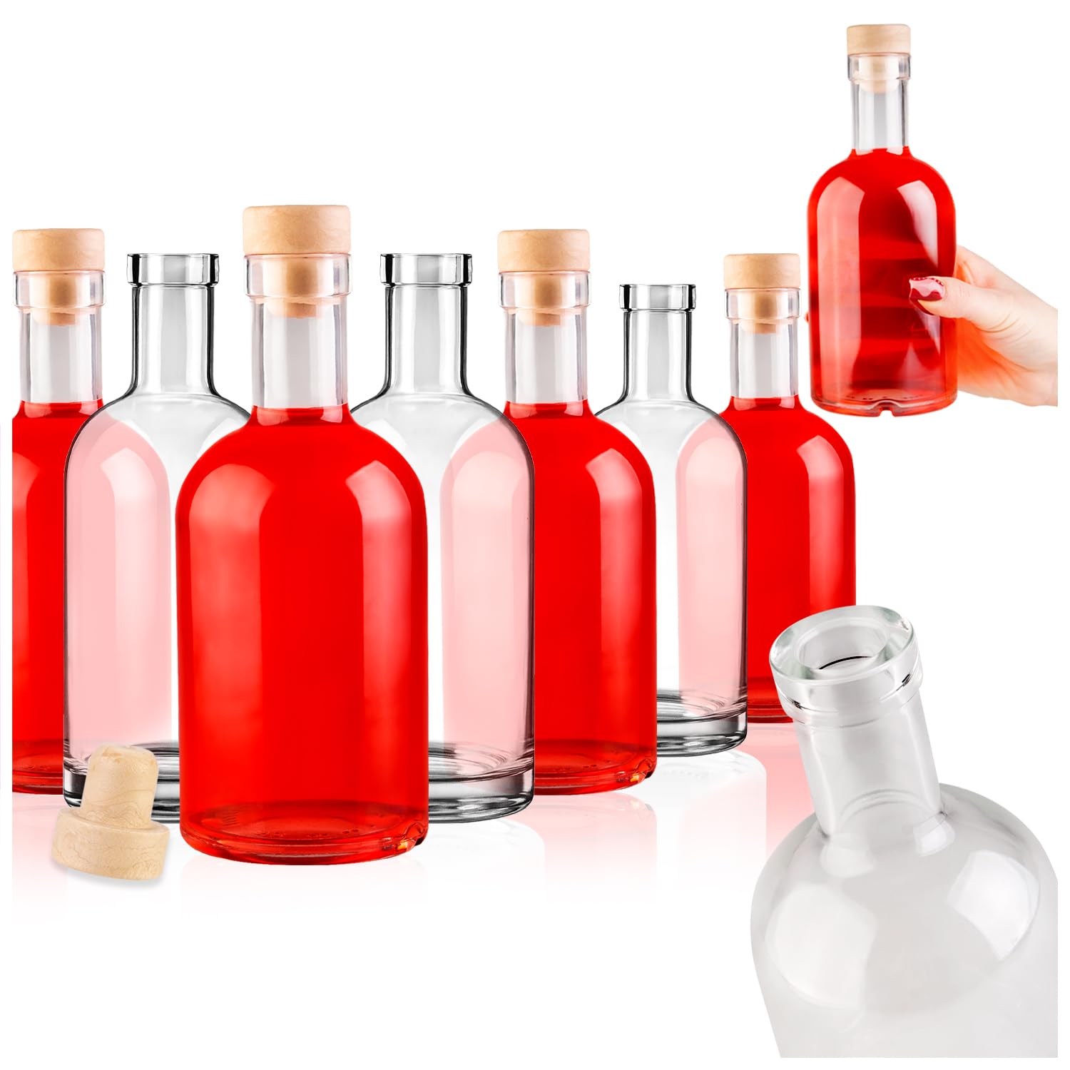 Botellas de cristal de 500 ml para rellenar, botellas de licor, botellas de corcho, ideal para licor, jarabe, aceite, vinagre, juego de 50