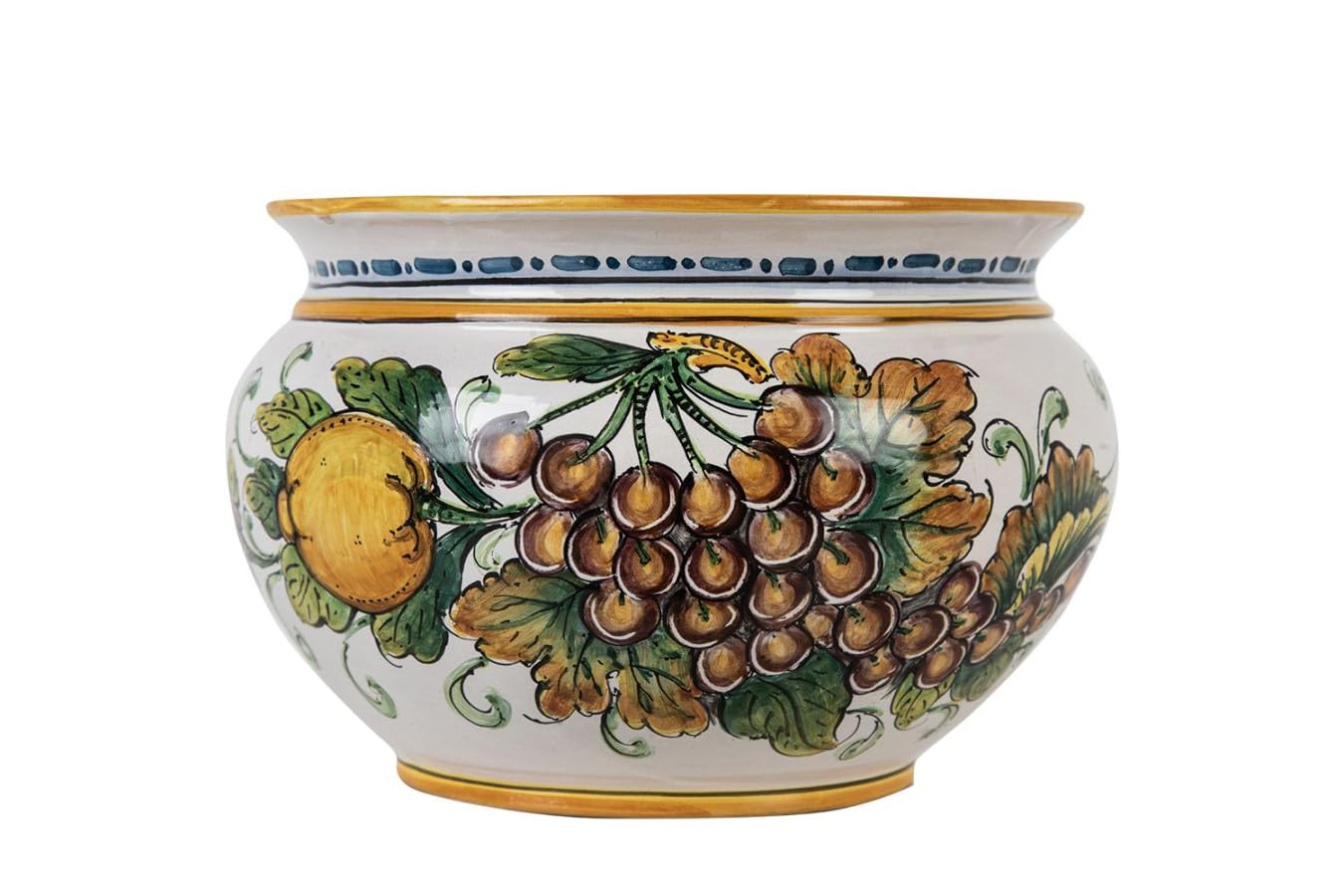 Cerames Pflanzkübel Keramik im sizilianischen Stil von Caltagirone Vaso di Limoni e Uva S – Italienischer Blumenkübel, runder Blumentopf für Innenbereich und Fensterbank, Ø 20 cm, Höhe 15 cm