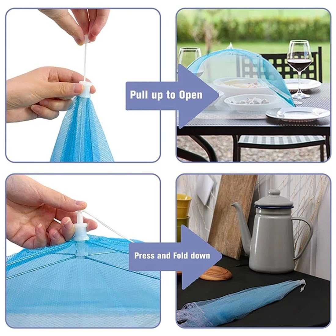 WeddHuis 4 PCS Coprivivande a Rete Pieghevole Coprivivande in Rete Protezione per Mosche Perfetta per Cibo Frutta Barbecue Picnic Resistente a Zanzare Mosche