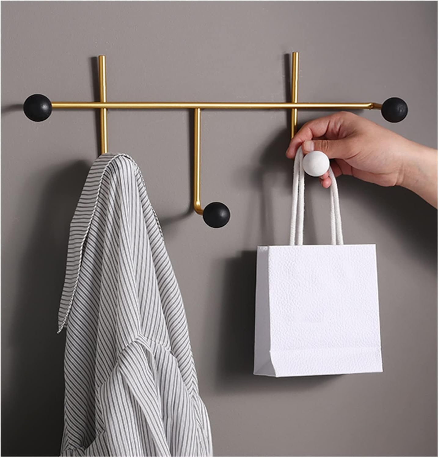 コートフック コートラック 壁掛け 帽子タオル 洋服掛け フックレール ラウンドハンガー5本付き 衣類収納