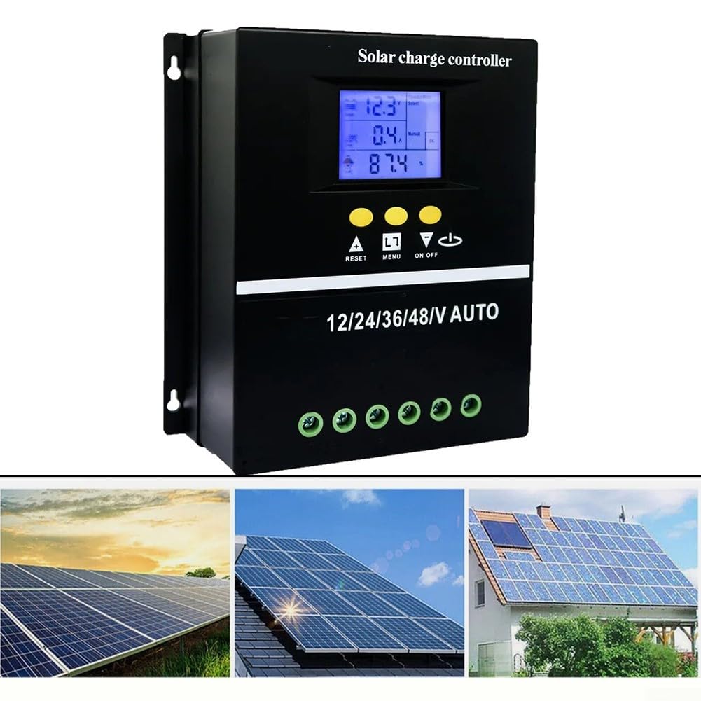 Controlador de carga de batería solar, controlador de carga solar de 200 A, 12 V/24 V/36 V/48 V con pantalla LCD y regulador de batería
