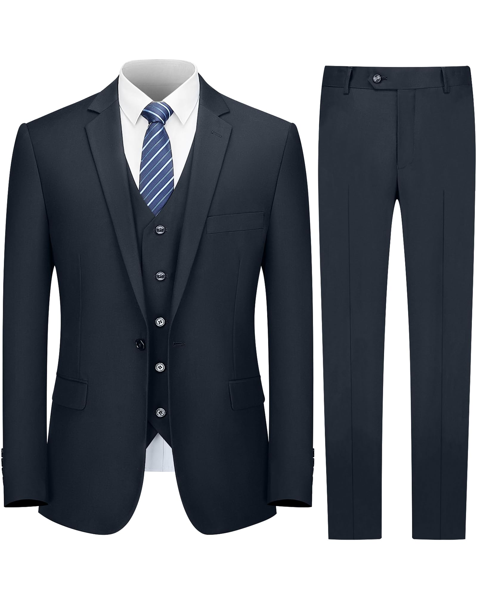 Cooper &amp; Nelson Men's Suit Slim Fit, 3 Piece Suits for Men, One Button Solid Jacket Vest Pants with Tie, Tuxedo Set