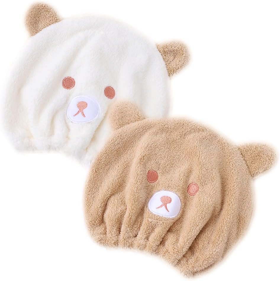 JIEDALIN 2 Pcs Kid's Hair Drying Wrap Hat Quick Drying Bath Cap Cute Absorbent Soft Microfiber Quick Dry Hair Turban Towels for Girl Kids