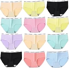 12 Pack Girls Knickers, L Soft Briefs Seamless Underwear, Elastic Pants, Mid Hipster Plain Knicker for Age 11-14 Years Girls Multicolor