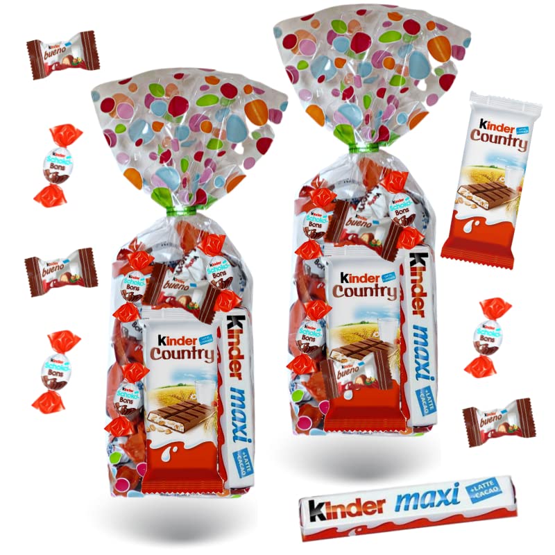 2 Sachets de 40 chocolats KINDER : Schokobons, Mini Bueno, Maxi et Country - CADEAU ORIGINAL