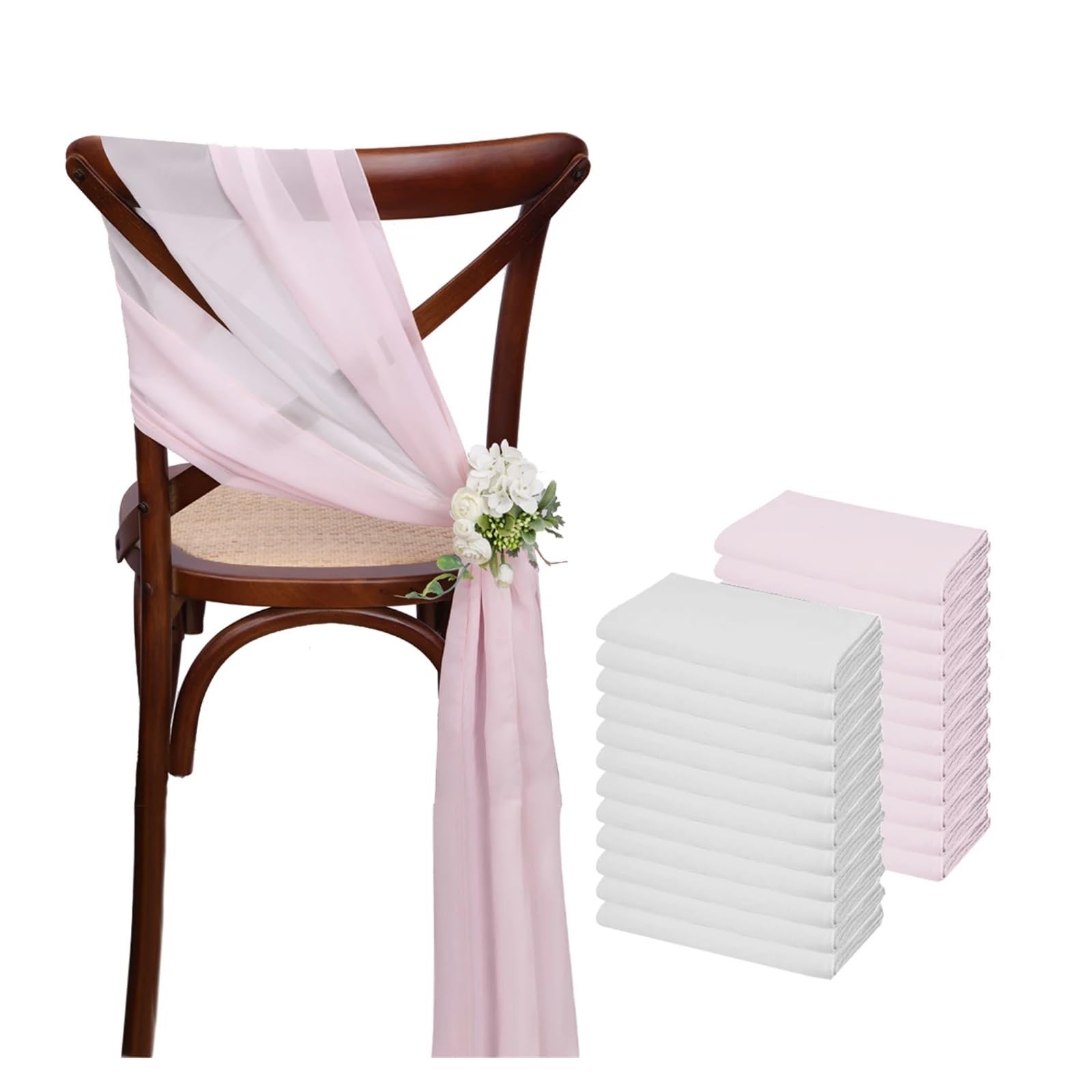 24 Stück 17x275cm Chiffon Stuhlschärpen 12er Set Salbeigrün Stuhlschärpen Hochzeit Stuhlhussen Band Hochzeitsfeier Gang Stuhl Dekor(Pink)