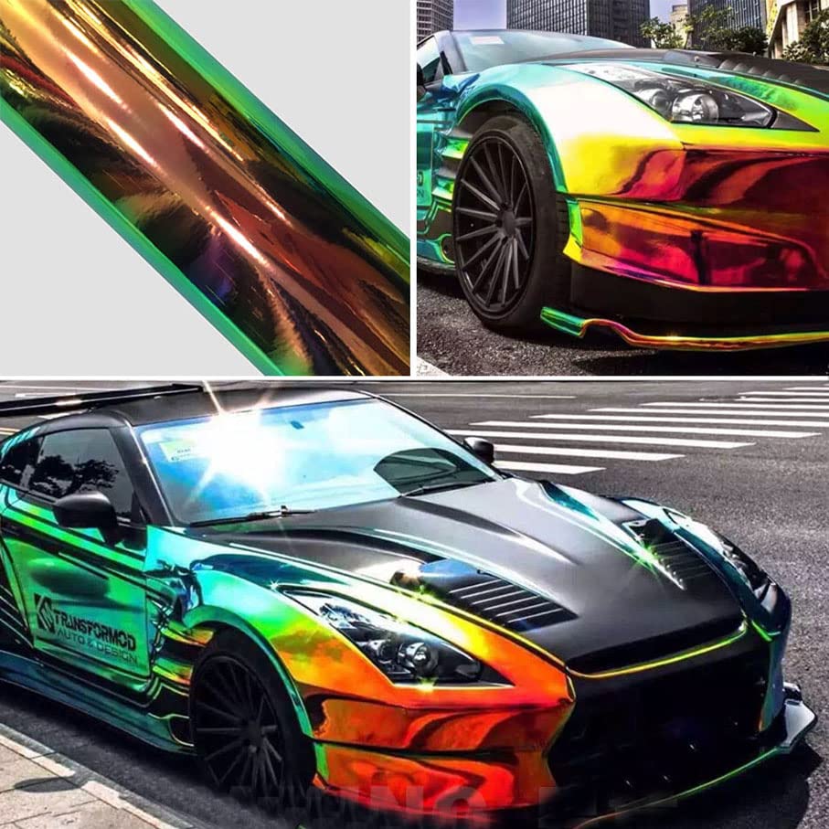Autofolie Chrom -Verpackungsfilm Regenbogen Vinyl -Wrap -Holographie -Autoaufkleber niedriger anfänglicher Tack -Klebstoff Auto Folie(Green,50CM X 135CM)