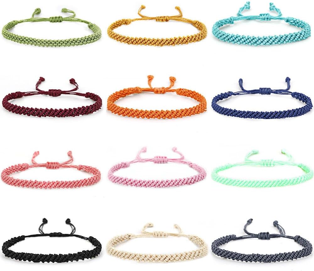 Handmade Braided String Rope Bracelets Simple Adjustable Woven Bracelet Tibetan Buddhist Protection Good Luck Kabbalah Amulet String Boho Summer Surfer Bracelets Waterproof Anklets