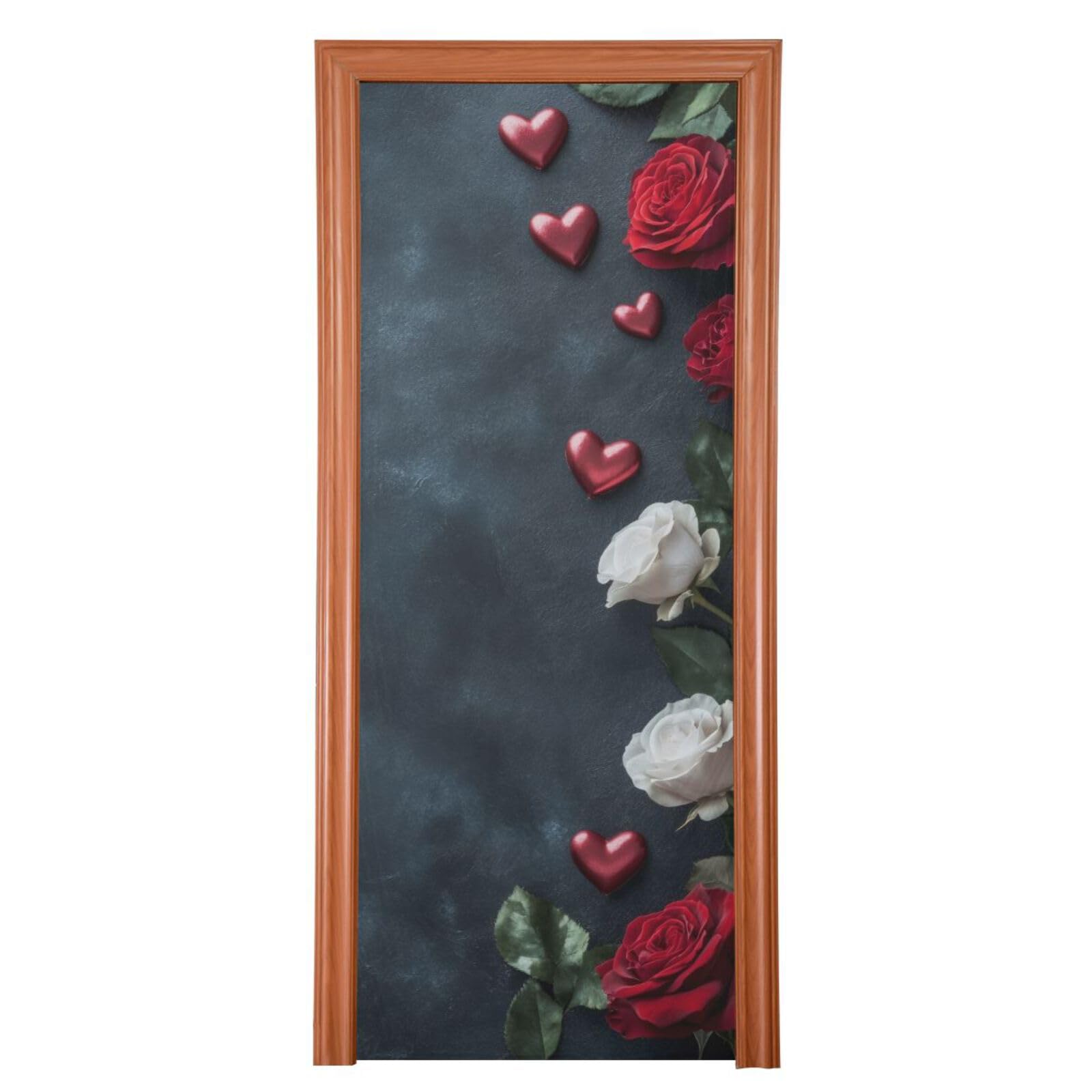 FLildon Valentine's Day Roses Door Cover Decoration, Party Accessory Porch Decor for Festive Ornament Room Door Covers 32 x 79 Inch