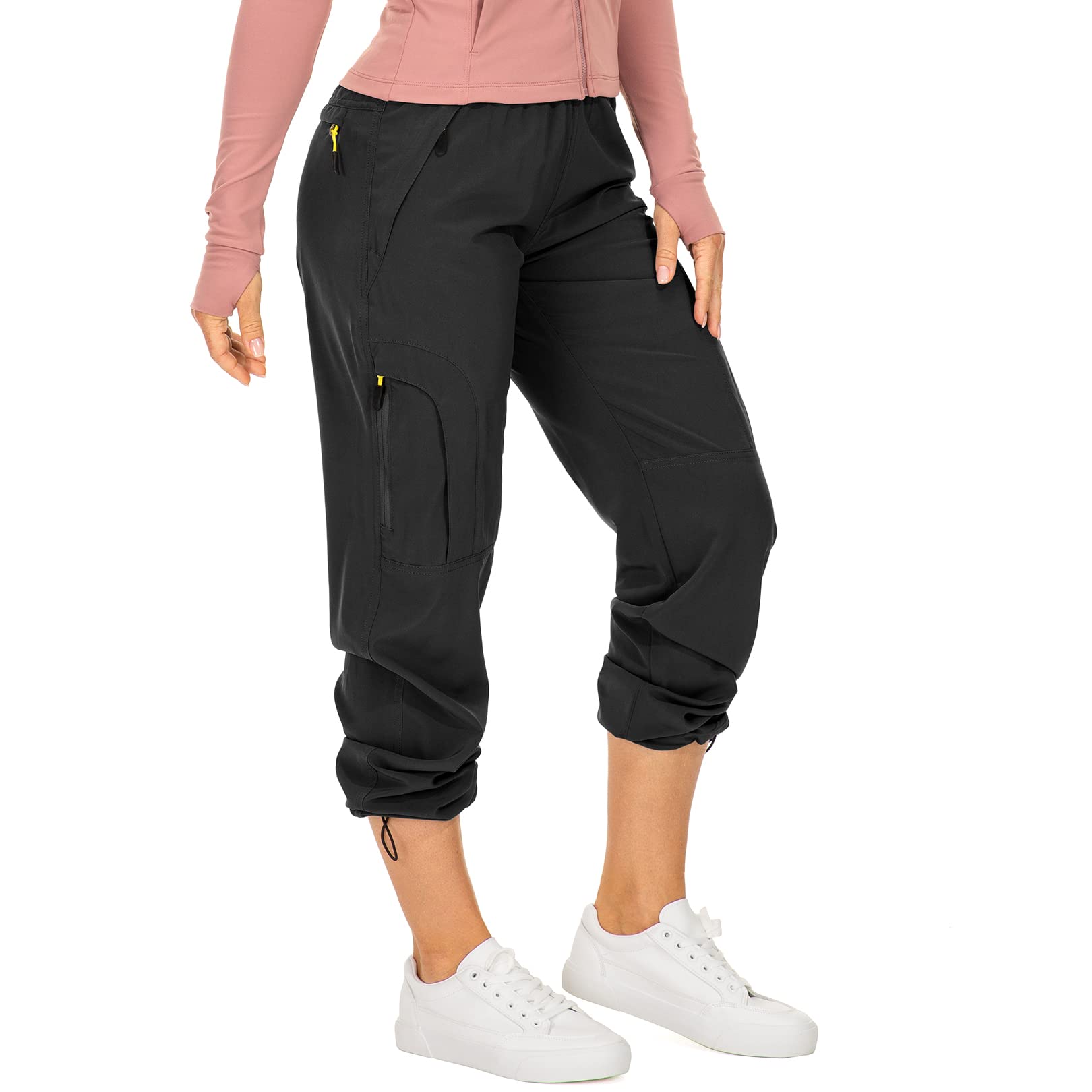 (small hole) size S Women's Hiking Pants Quick Dry UPF 50 Travel Golf Pants Lightweight Camping Work Cargo Pants Zipper Pockets,6608,Black,S