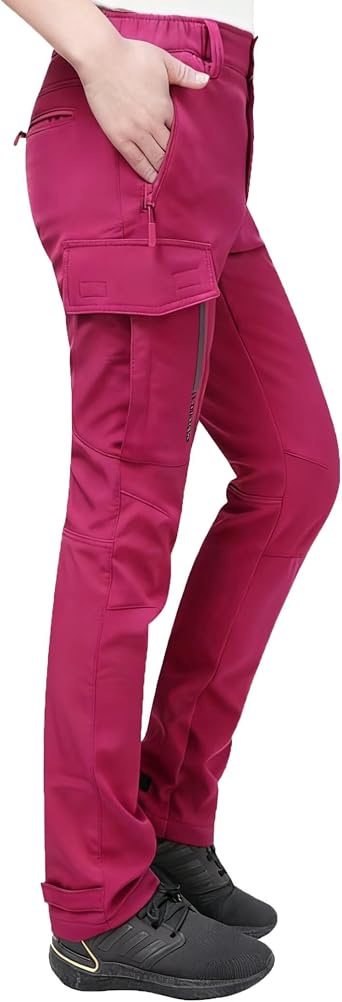 Women's Thermal Softshell Hiking Pants Windproof Polar Fleece Lined Cargo Pants for Winter Outdoor Sports