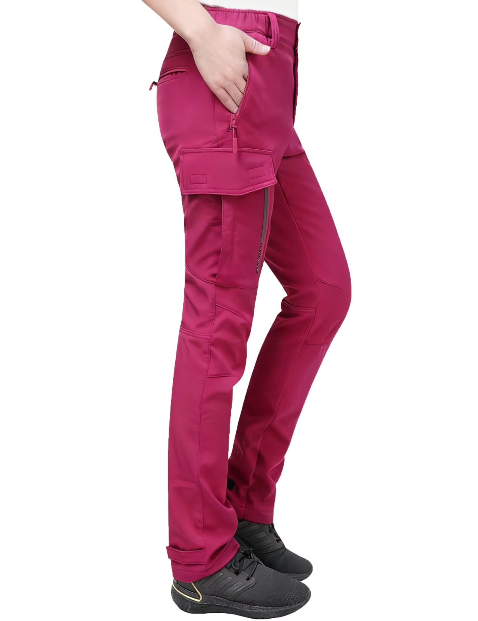 INPAKO Women's Thermal Softshell Hiking Pants Windproof Polar Fleece Lined Cargo Pants for Winter Outdoor Sports