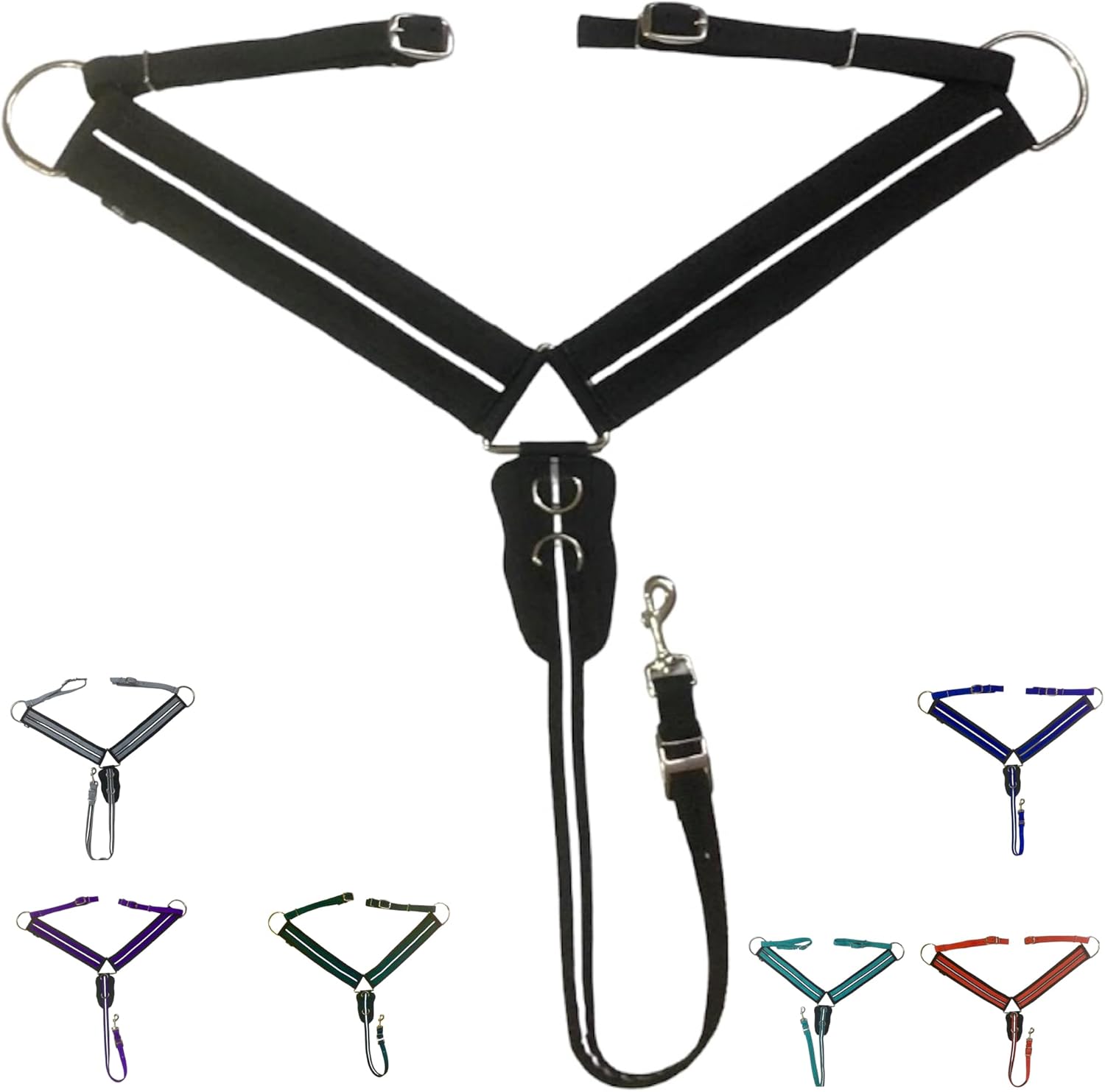 Majestic Ally 3" Wide Nylon Neoprene Padded Reflective Breast Collar Horse (Black-Turquoise, Full)
